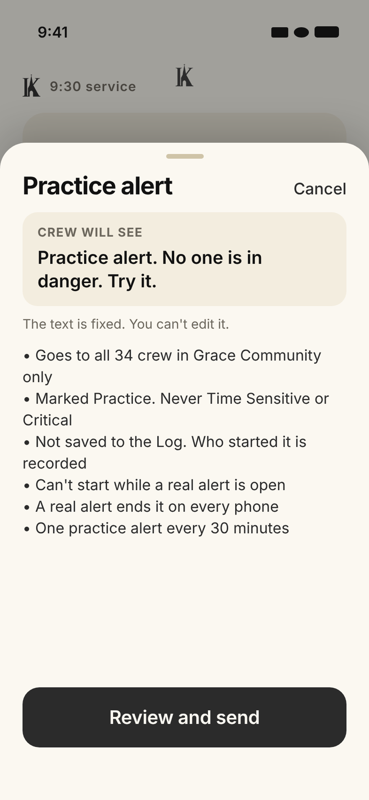 Practice alert. No one is in danger. Nothing is saved to the Log.